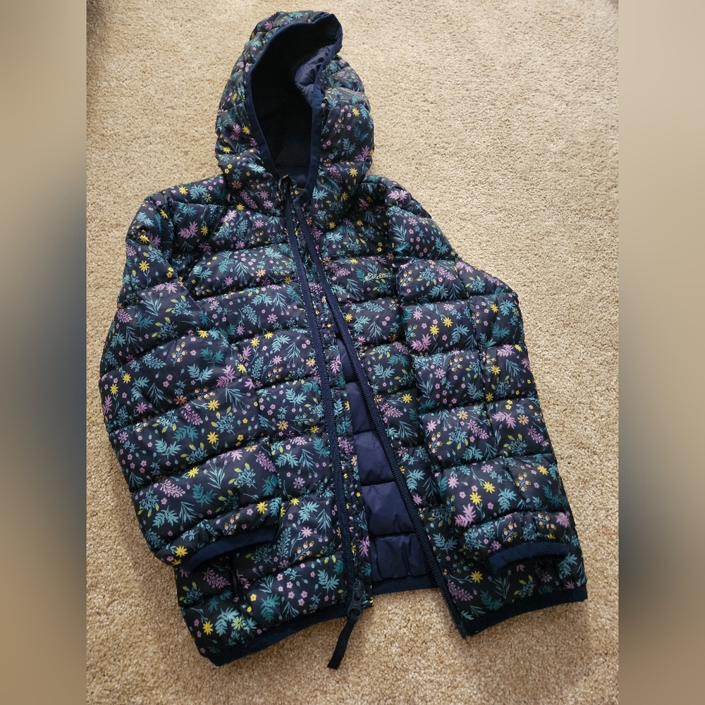 Eddie Bauer Kids puffer jacket, 3T, navy with floral pattern